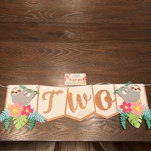 Sloth High Chair Banner - TWO Years Old. Used for one day; perfect condition!